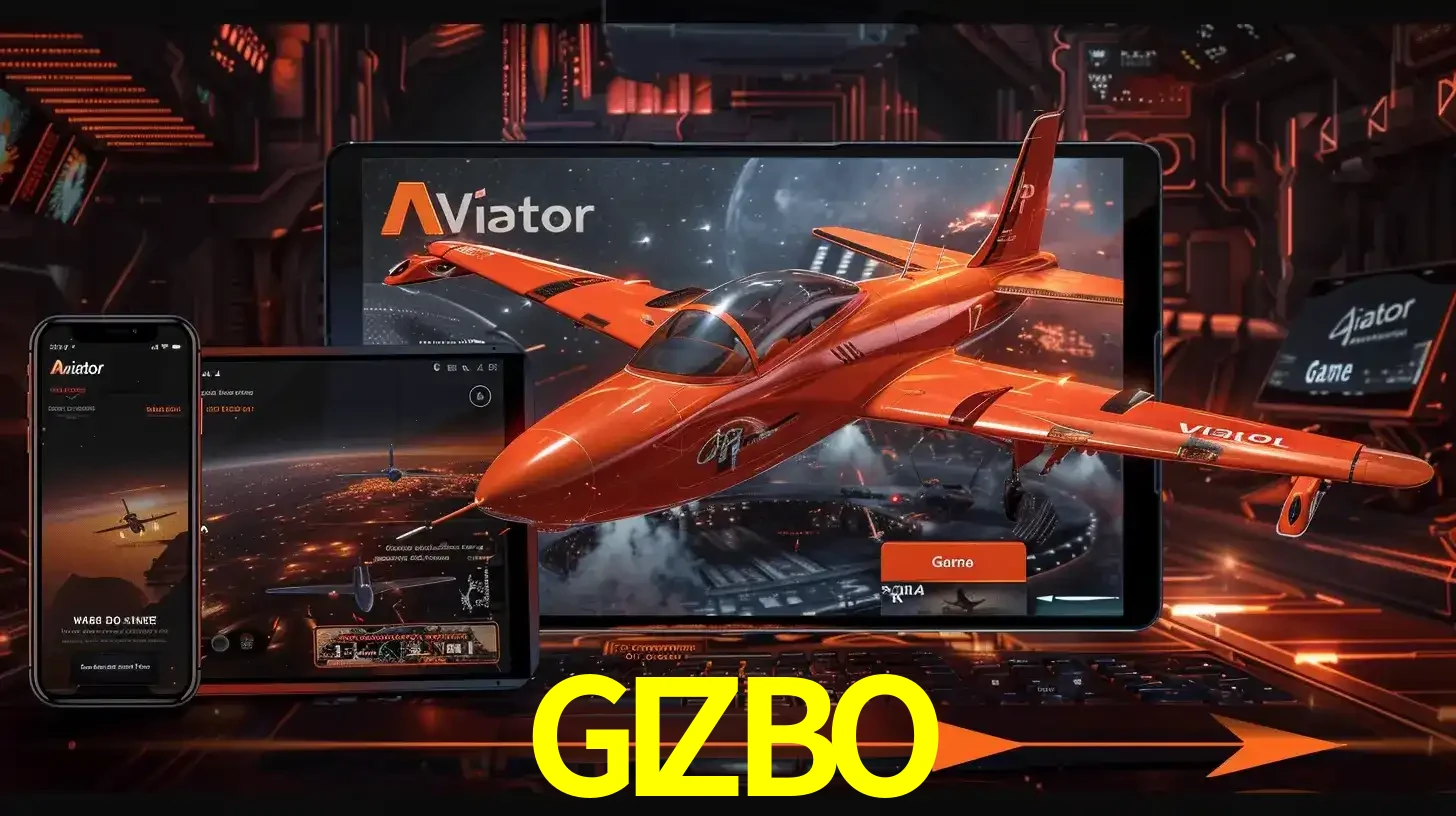 Apresentação tecnológica do jogo Aviator com um avião saindo da tela de um tablet, demonstrando a experiência imersiva em múltiplos dispositivos no GIZBO.