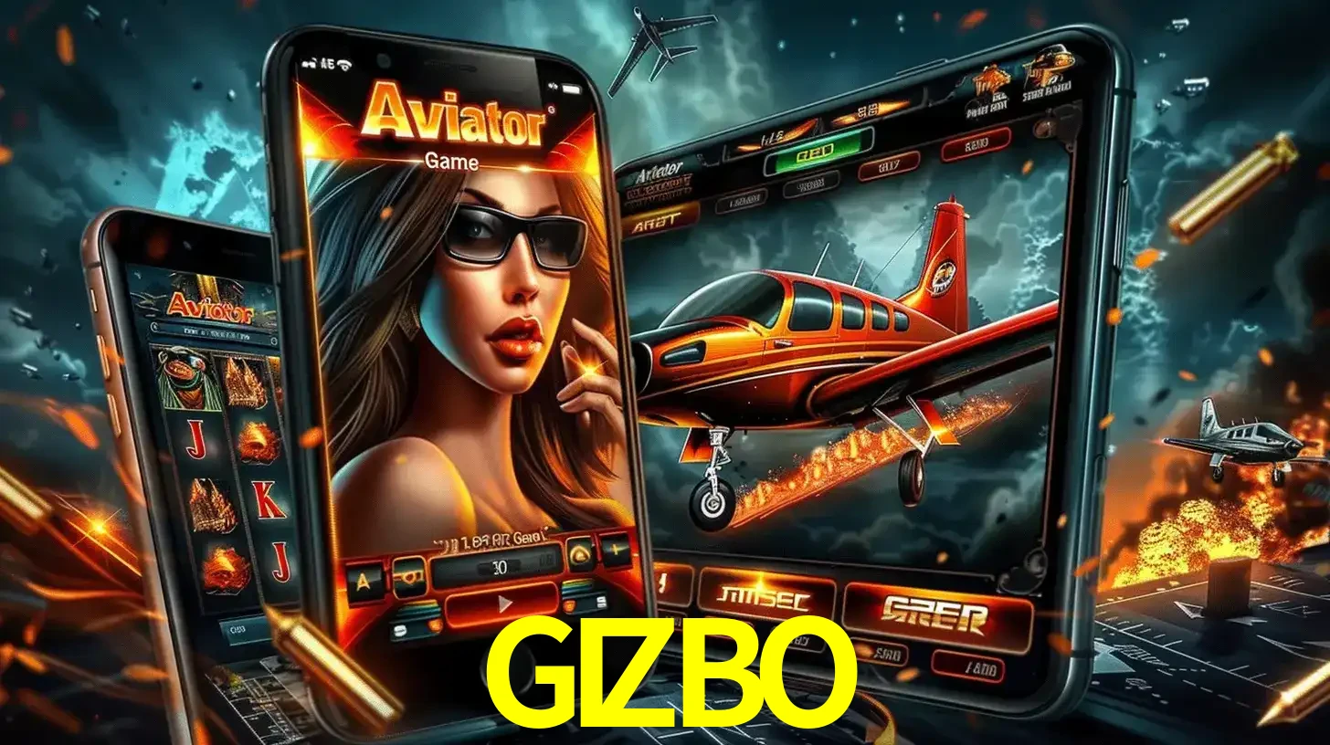 O popular jogo de apostas Aviator exibido em vários celulares e tablets, mostrando a interface emocionante e a ação de voo disponíveis para jogar agora no GIZBO.