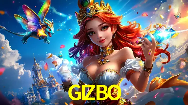A princesa de um reino de fantasia mágico, com seu pequeno dragão, apresentando um mundo de prêmios encantados nos jogos de caça-níqueis do cassino GIZBO.